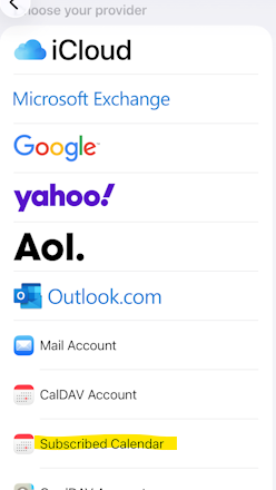 Add Subscribed Calendar menu option