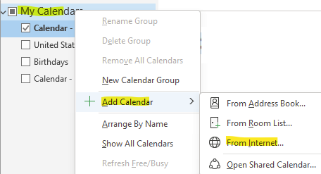 Add Calendar option in Outlook